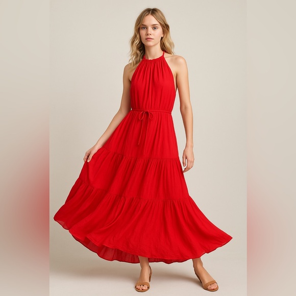 Banana Republic Dresses & Skirts - new banana republic Crinkle Maxi Dress with Silk Red Halter